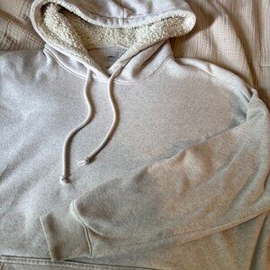 American Eagle Cream Sweatshirt with Fleece Lined Hood, Size S